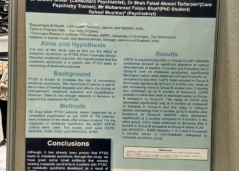 Research by Kashmiri Psychiatrists got acknowledged by Royal college of Psychiatrists in London