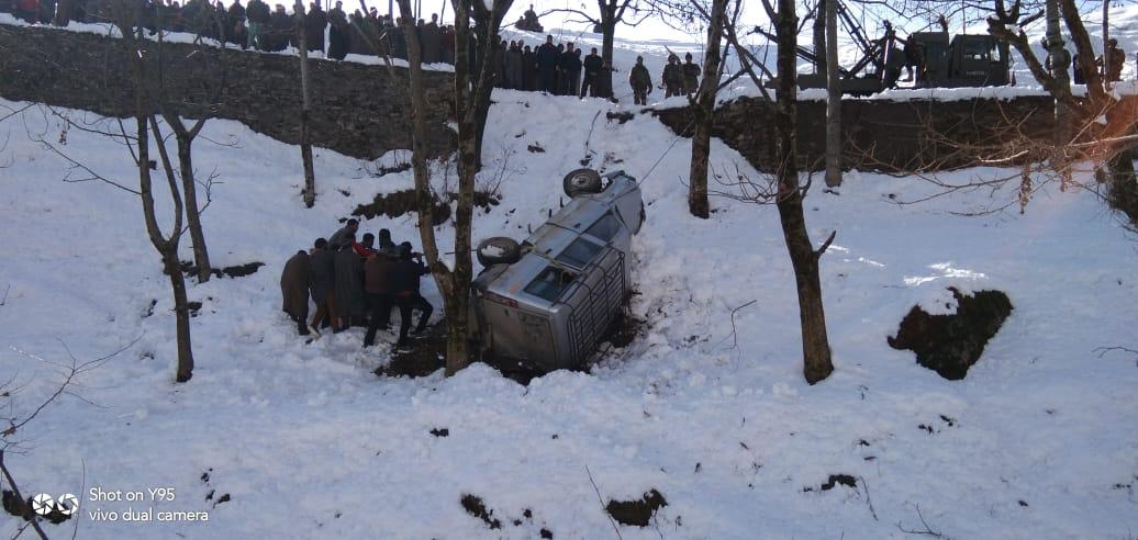 Sumo Union Vehicle recovered from almost inaccessible site by Army in Marhama, Kupwara