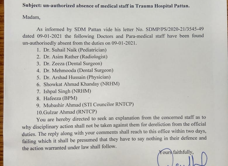 DAK president among 10 doctors found absent from their duties in Pattan